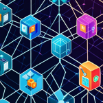 ** A vibrant, interconnected network illustration symbolizing a blockchain. Feature diverse icons representing industries like supply chain, healthcare, and finance seamlessly linked. The visual style should be modern and tech-forward, emphasizing the decentralized nature of blockchain technology.

**